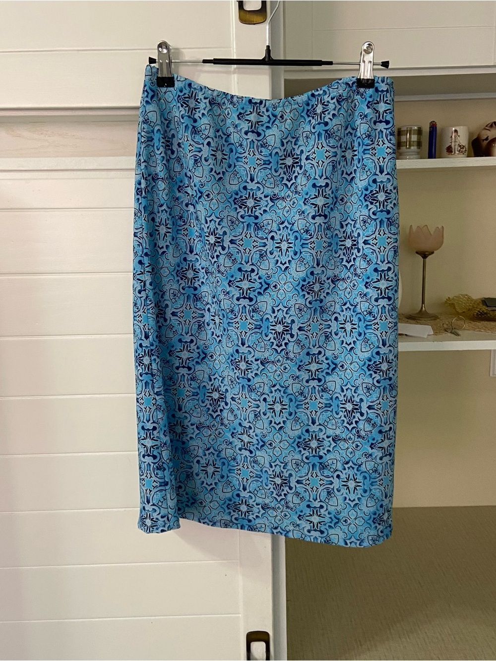 Y2K Aqua Blue floral-geometric print Skirt
